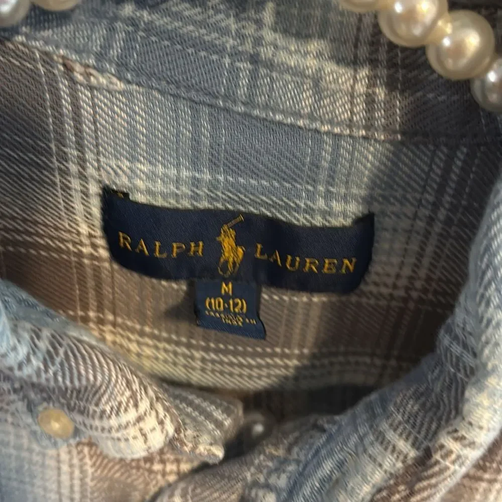 Ralph Lauren Youth Blue and Brown Checkered Shirt size medium
